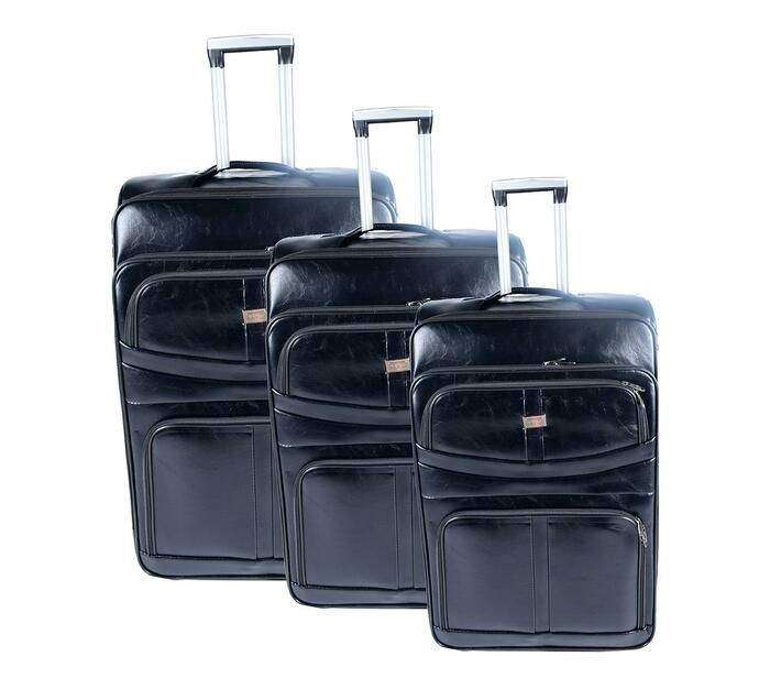 SMTE Nexco Luggage Set of 3 PU Leather Travel Suitcases 28'24'22' inch - Black with keychain