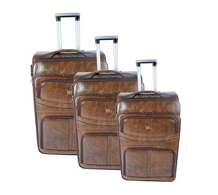 SMTE Nexco Luggage Set of 3 PU Leather Travel Suitcases 28'24'22' inch - Brown with keychain