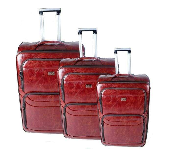 SMTE Nexco Luggage Bag Set of 3 PU Leather Travel Suitcases 28'24'22' inch - Red with keychain