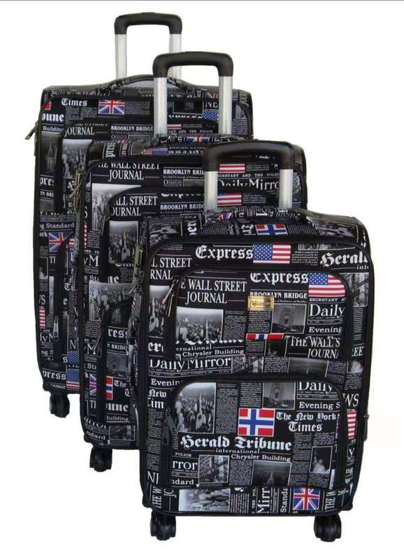 SMTE 3 Piece Graphic Art PU Leather Travel Luggage Bag Set - Media Express with keychain