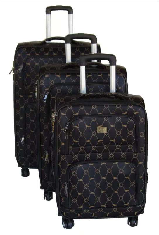 SMTE 3 Piece Black Eiffel Tower Travel Luggage Bag Set with keychain
