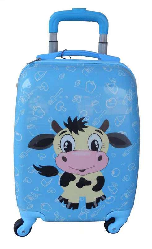 SMTE Kiddies Cartoon Hand Luggage Kids School Bag Suitcase for Children - Blue Cow with keychain