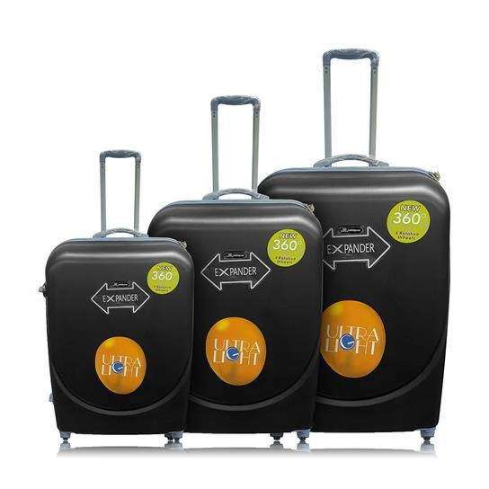 SMTE Expander Ultra Light 3 Piece Luggage Set - Black with keychain