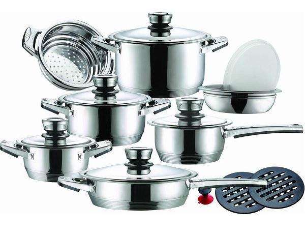 SMTE Tommy Leopard German Designed 16-Piece Stainless Steel Cookware Set with keychain