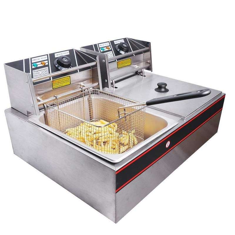 SMTE Ideal 10L Stainless Steel 2-Tank Electric Fryer with keychain