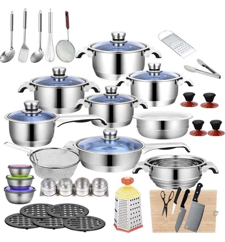 SMTE Stainless Steel 7-Layer Thermal Bottom Cookware 50 Piece Set with keychain