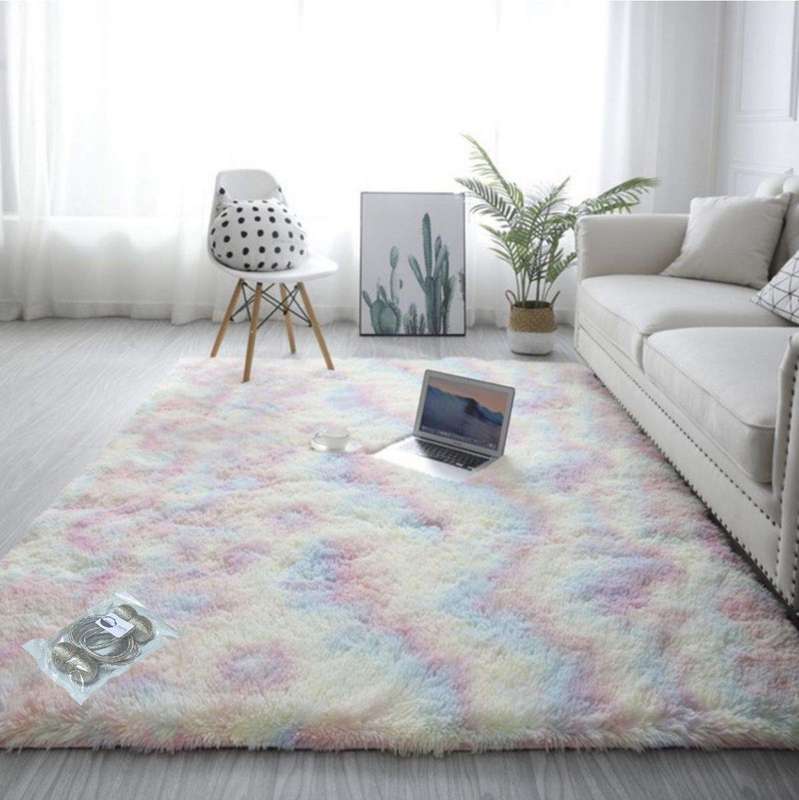 SMTE New Large Premium Heavy Duty Fluffy Carpet/Rug & Complementary SMTE Tieback - Rainbow with k...