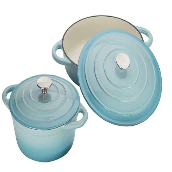 SMTE 7 Piece Cast Iron Cookware/Pots - Turquoise with keychain