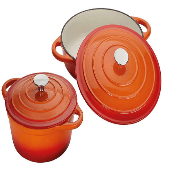 SMTE 7 Piece Cast Iron Cookware/Pots - Orange with keychain