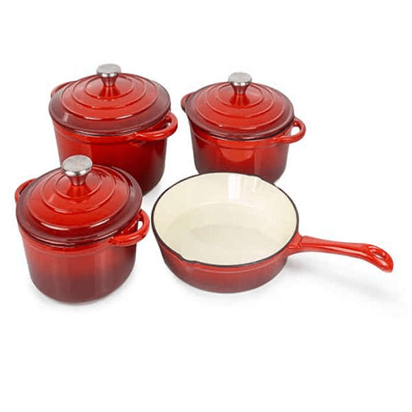 SMTE 7 Piece Cast Iron Cookware/Pots - Red with keychain