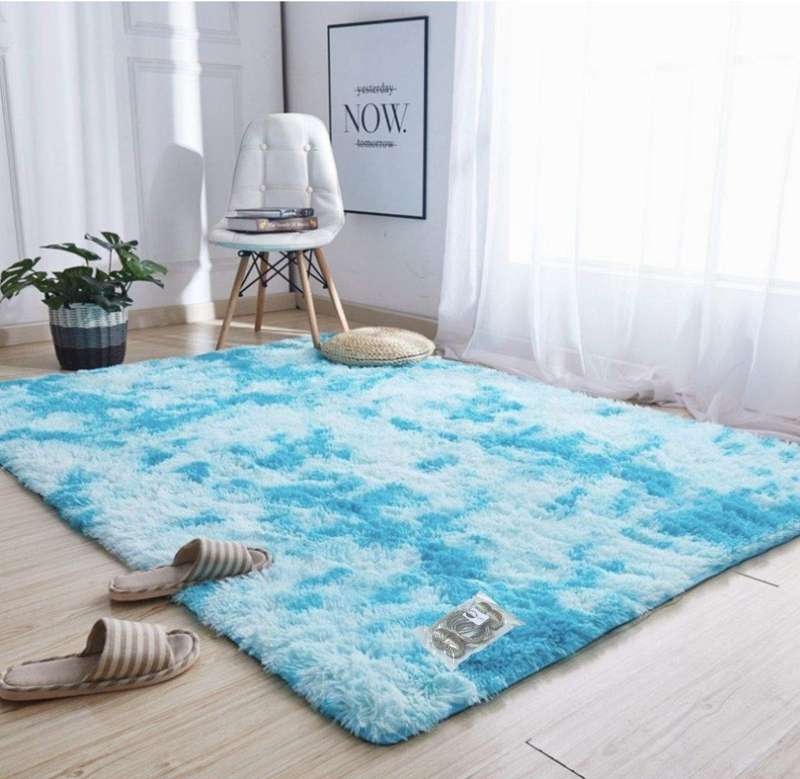 SMTE New Large Premium Heavy Duty Fluffy Carpet/Rug & Complementary SMTE Tieback - Sky Blue Mix w...