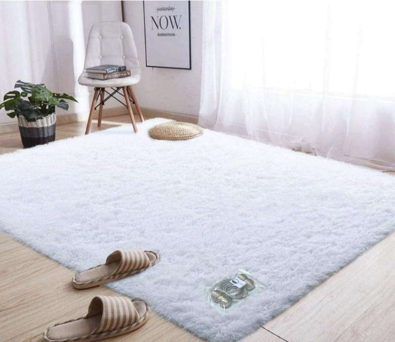 SMTE New Large Premium Heavy Duty Fluffy Carpet/Rug & Complementary SMTE Tieback - White with key...