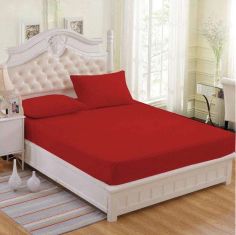 SMTE Dream World 3 Pieces Velvet Fitted Sheet Queen Size with 2 Pillow Cases - Red with keychain