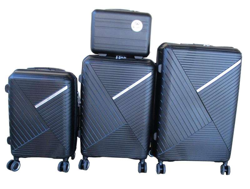 SMTE Unbreakable Travel Luggage 4 Piece Suitcases Spinner - Black with keychain
