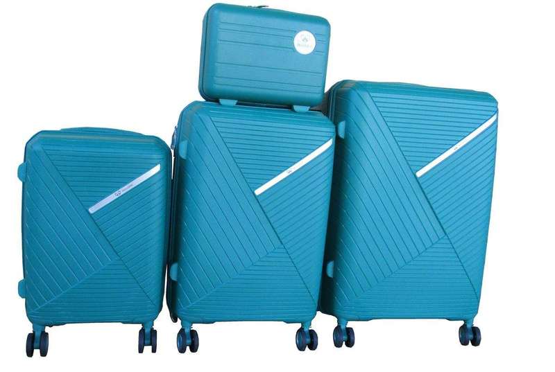 SMTE Unbreakable Travel Luggage 4 Piece Suitcases Spinner - Coral Blue with keychain