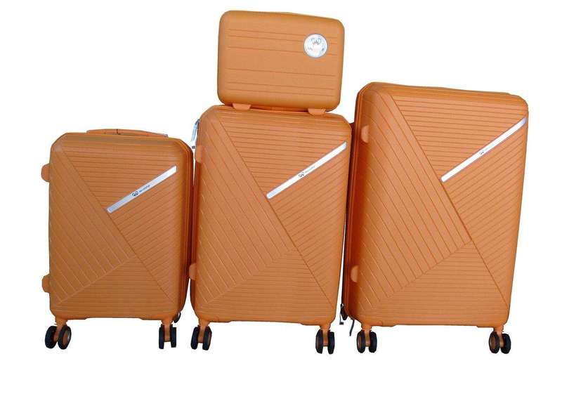SMTE Unbreakable PP Hardside 4-Piece Spinner Luggage Set - Orange with keychain