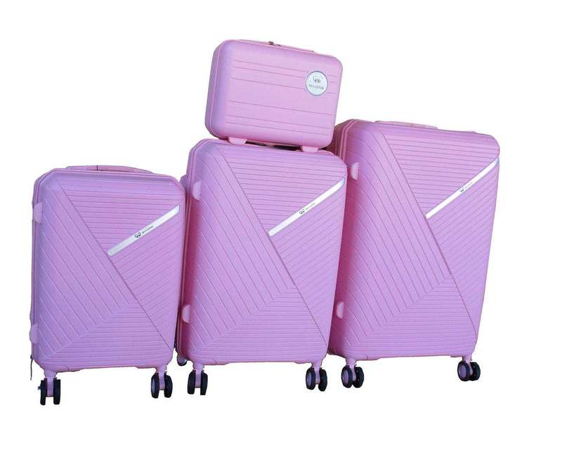 SMTE Unbreakable Travel Luggage 4 Piece Suitcases Spinner - Pink with keychain