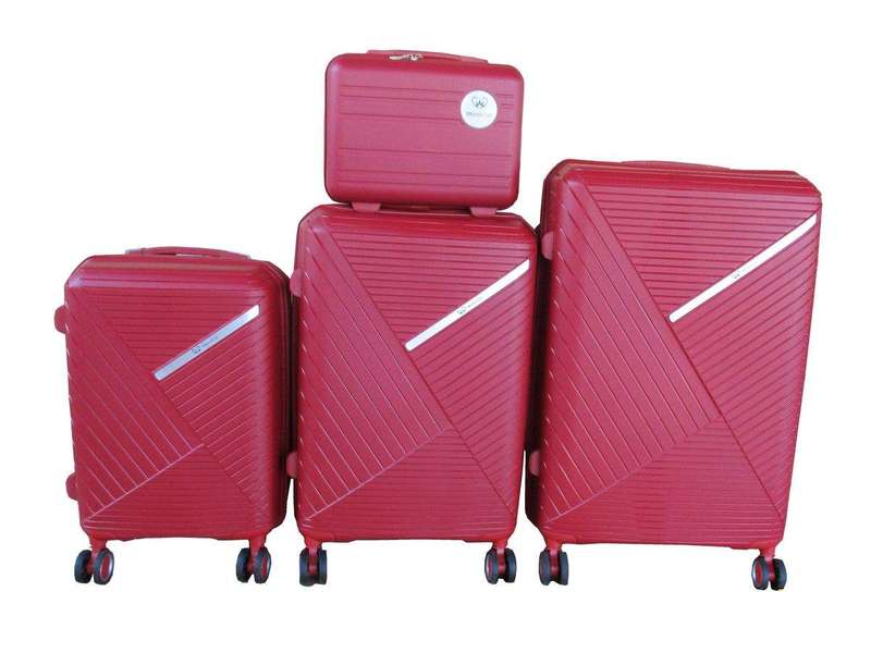 SMTE Unbreakable Travel Luggage 4 Piece Suitcases Spinner - Wine Red with keychain