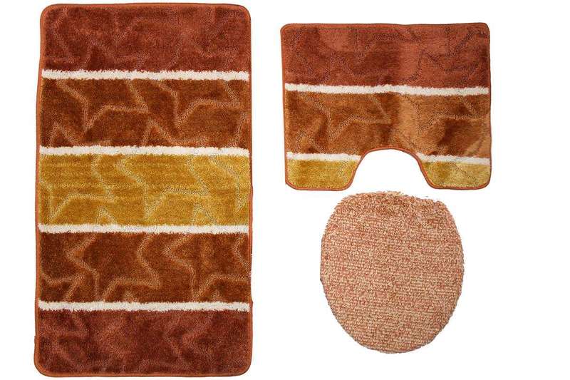 SMTE 60x100cm 3 Piece Striped Non-Slip Turkish Toilet Mat & Cover Set P/O/G with keychain