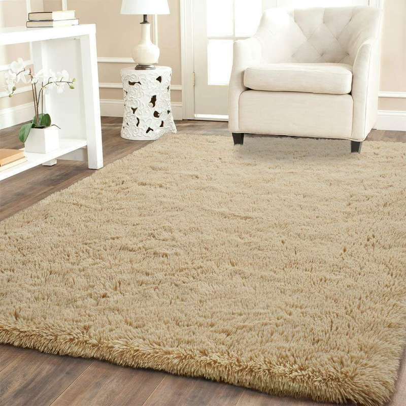 SMTE Fluffy Shaggy Rug Carpet - Beige with keychain