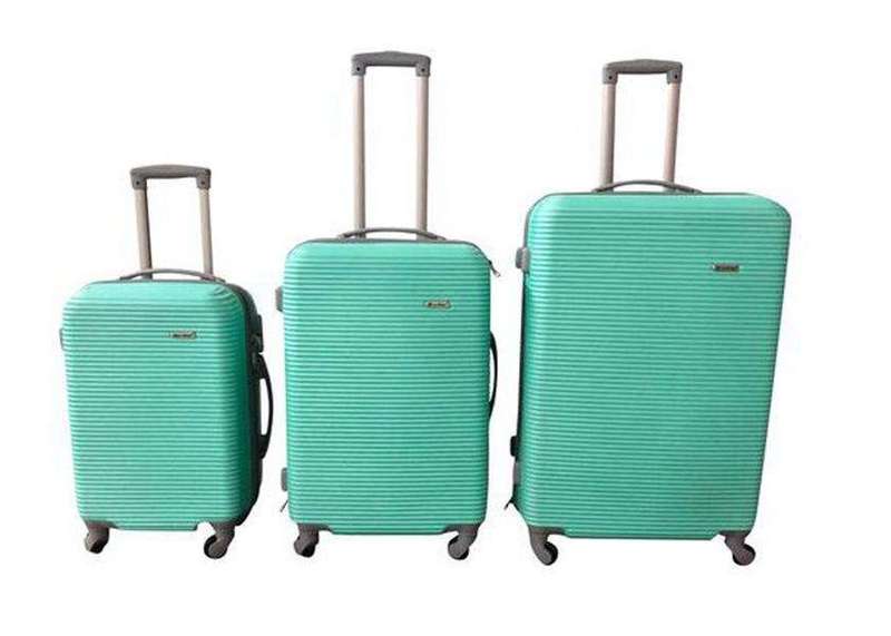 SMTE 3 Piece Hard Outer Shell Luggage Set - Apple Green with keychain