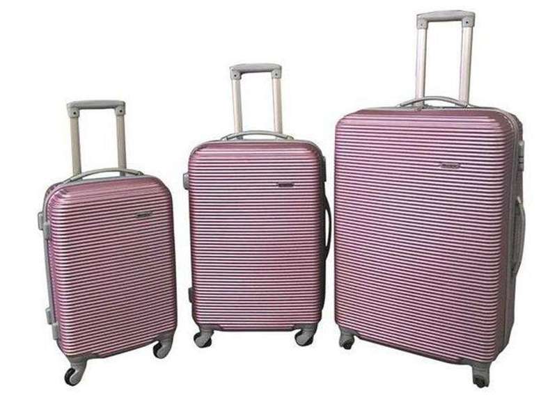 SMTE 3 Piece Hard Outer Shell Luggage Set - Dark Pink with keychain
