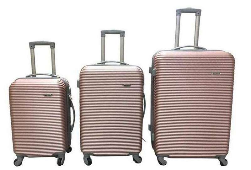 SMTE 3 Piece Hard Outer Shell Luggage Set - Rose Gold with keychain