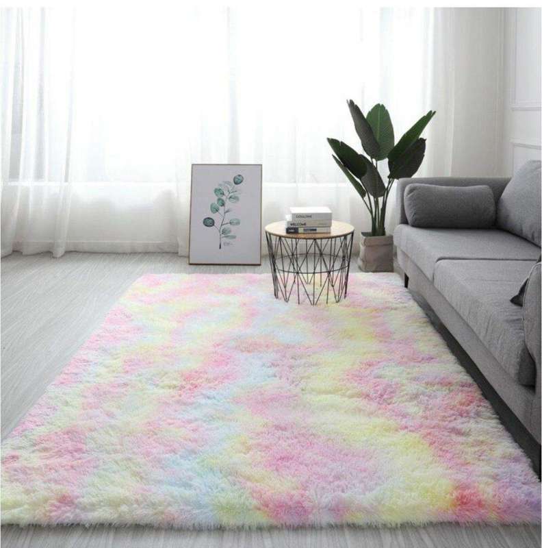 SMTE Fluffy Carpet - Shaggy & Foldable Rug Rainbow with keychain