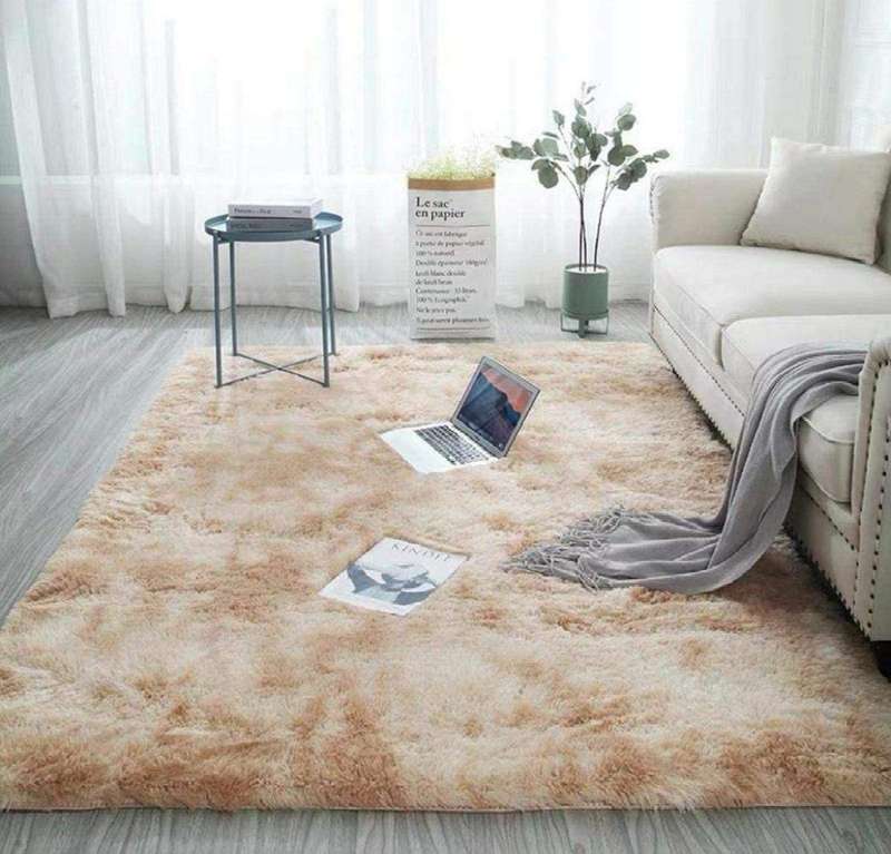 SMTE Fluffy Carpet - Shaggy & Foldable Rug Light Brown with keychain