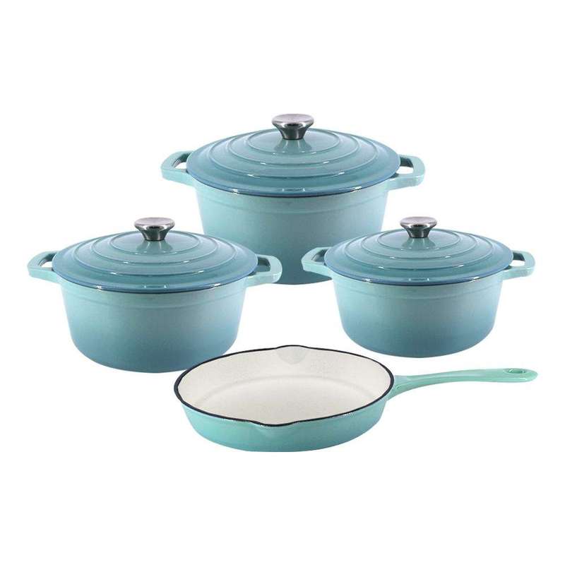 SMTE DH - New Design Dutch Pot Cookware Sets Cast Iron - 7 Piece - Sky Blue with keychain