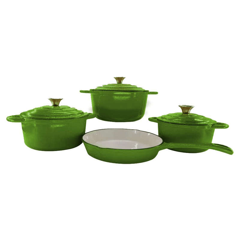 SMTE Heavy Duty Cookware - 7 Pieces Cast Iron Pot Set - Green with keychain