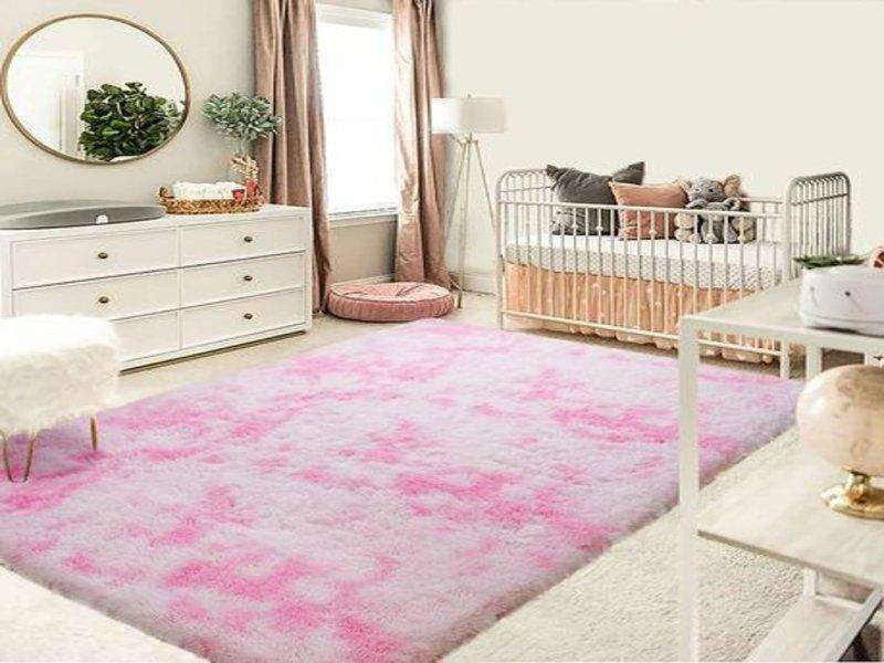 SMTE Pink and White fluffy Rug(200x150cm) with keychain