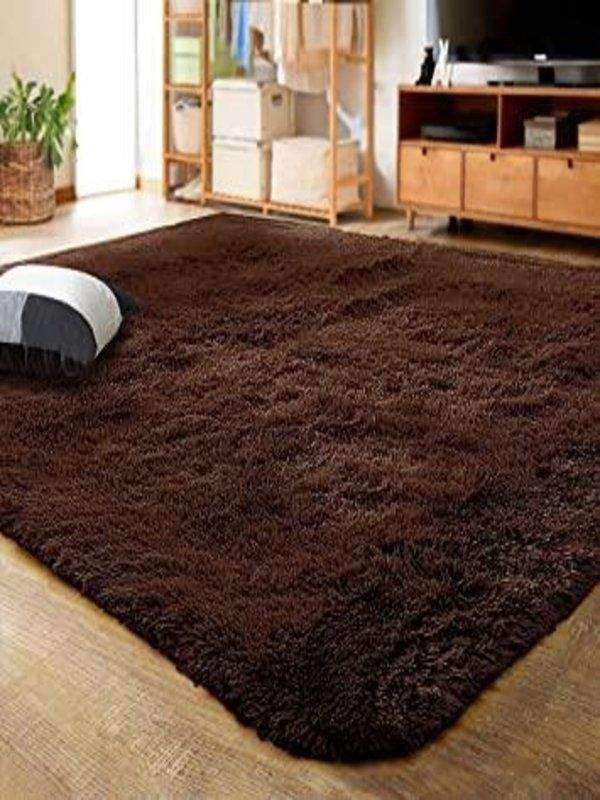SMTE Dark Brown Fluffy Shaggy Rug(200x150cm) with keychain