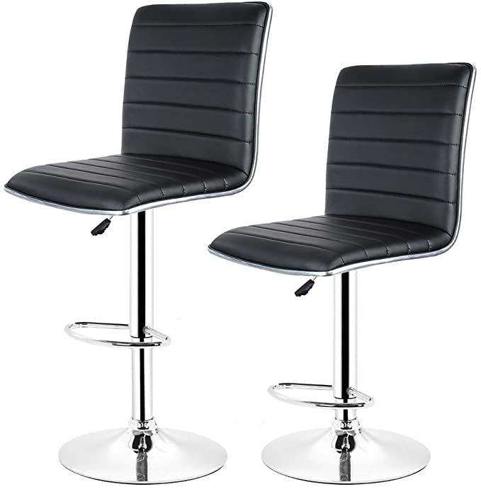 SMTE Elegant Black High-Back Barstools With Swivel And Footrest - Set Of 2 with keychain