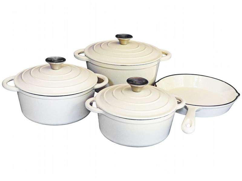 SMTE Pot Set Cast Iron Cream 7 pc Set with keychain