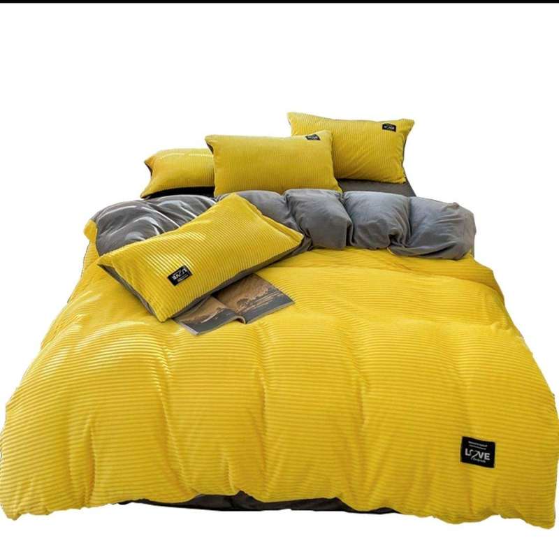 SMTE Striped Duvet Cover Set - Yellow with keychain