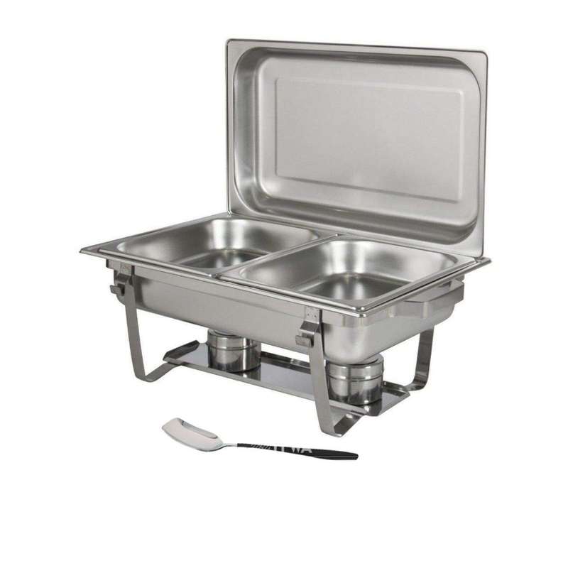 SMTE Stainless Steel Double Tray Chafing Dish - Food Warmer & IYWA Serving Spoon with keychain