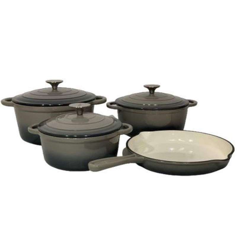 SMTE 7 Piece Cast Iron Dutch Oven Cookware Set - Grey with keychain