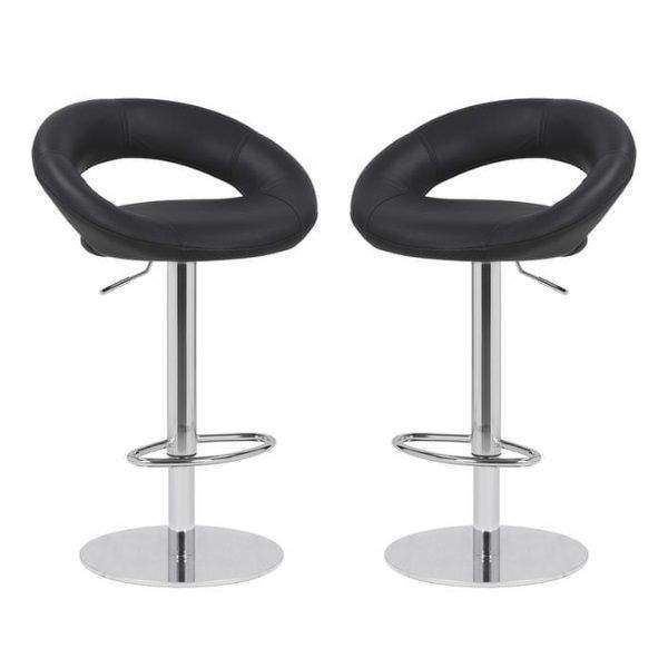 SMTE Faux Leather Swivel Cut-out Bar Stool - Set of 2 - Black with keychain