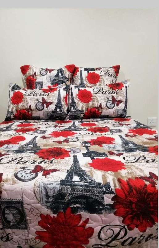 SMTE 5 Piece Quilt Set Red Effel Tower Bedspread Set with keychain