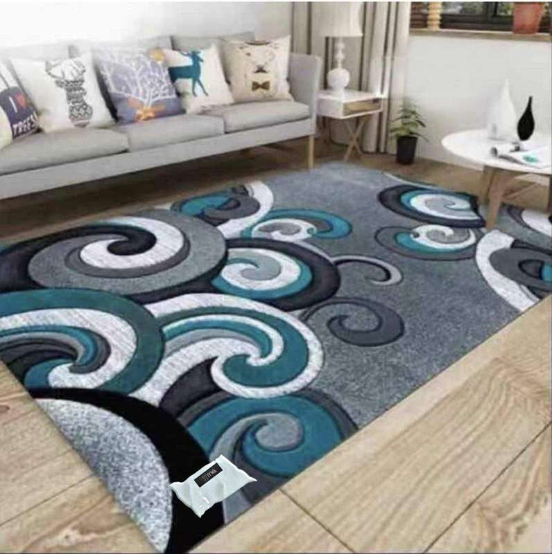 SMTE Modern 3D Geometric Design Area 2 Rug & Complementary IH Tieback with keychain