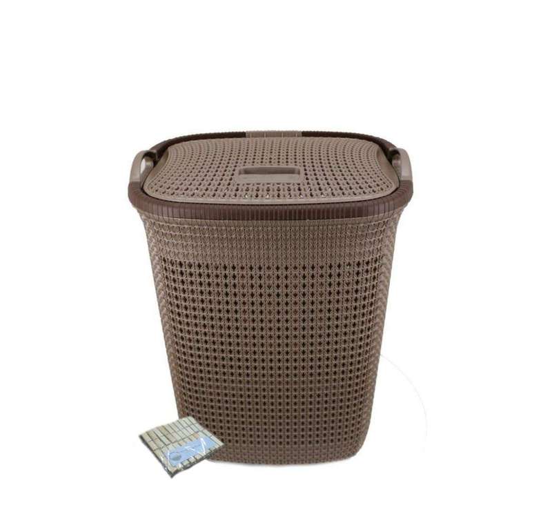 SMTE Two Tone Mesh Weave Laundry Basket & Complementary SMTE Pegs Pack - Brown with keychain