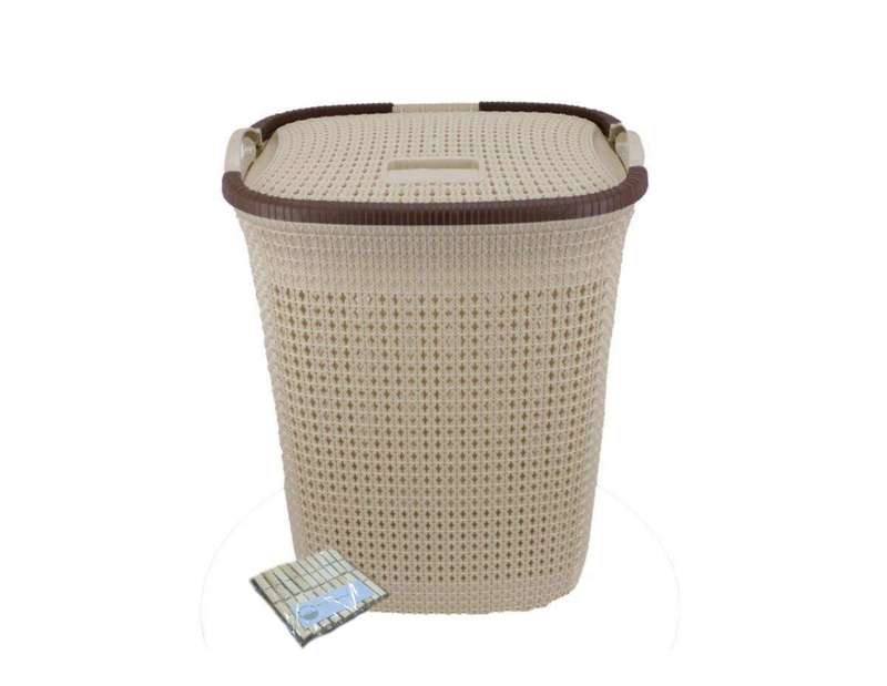 SMTE Two Tone Mesh Weave Laundry Basket & Complementary SMTE Pegs Pack - Cream with keychain