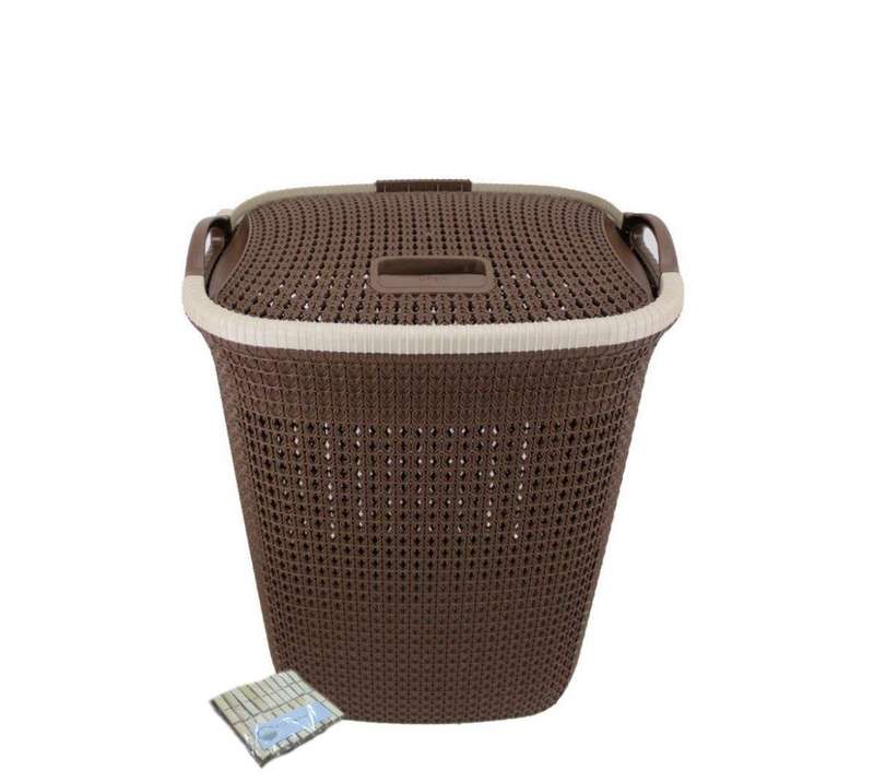 SMTE Two Tone Mesh Weave Laundry Basket & Complementary SMTE Pegs Pack - Dark Brown with keychain