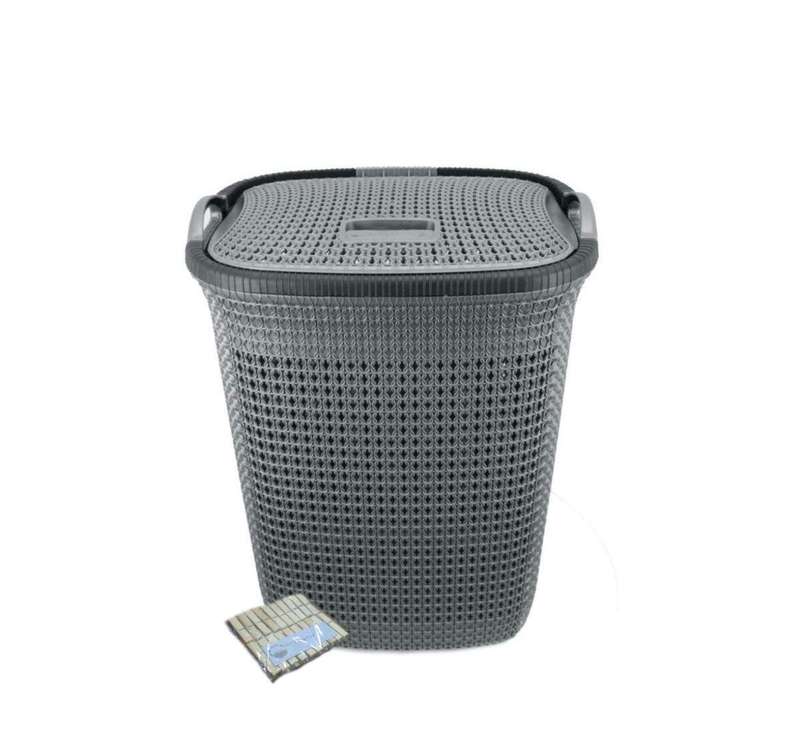 SMTE Two Tone Mesh Weave Laundry Basket & Complementary SMTE Pegs Pack - Grey with keychain