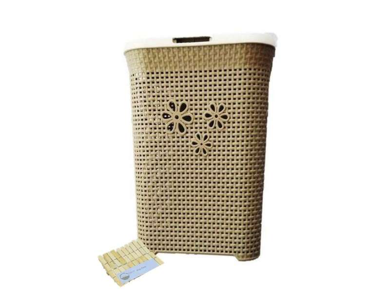 SMTE Classic Laundry Daisy Basket & SMTE Pegs Pack - Cream with keychain