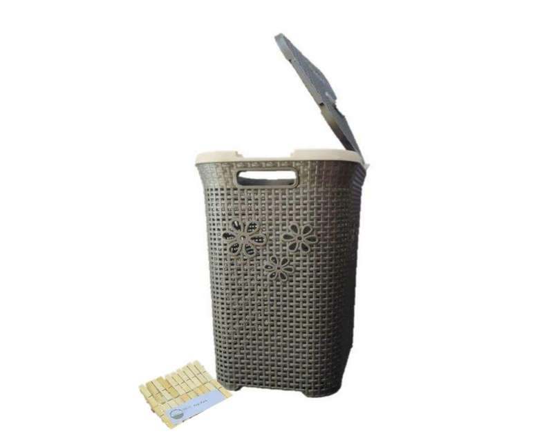 SMTE Classic Laundry Daisy Basket & SMTE Pegs Pack - Grey with keychain