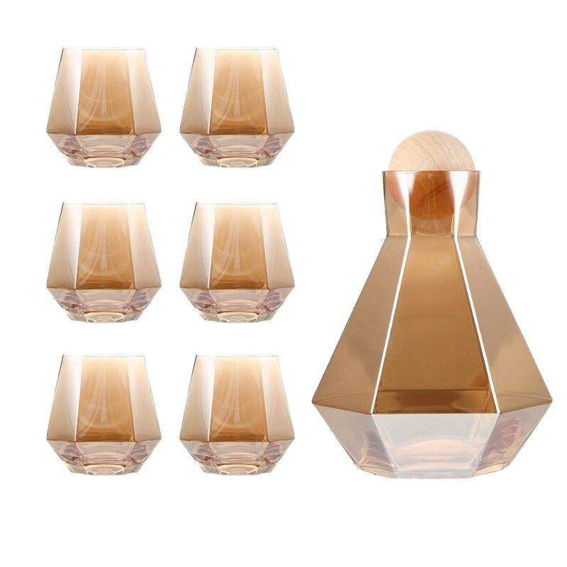 SMTE 7 Piece High Quality Luxury Geometric Design Water Glass Set - Light Gold with keychain