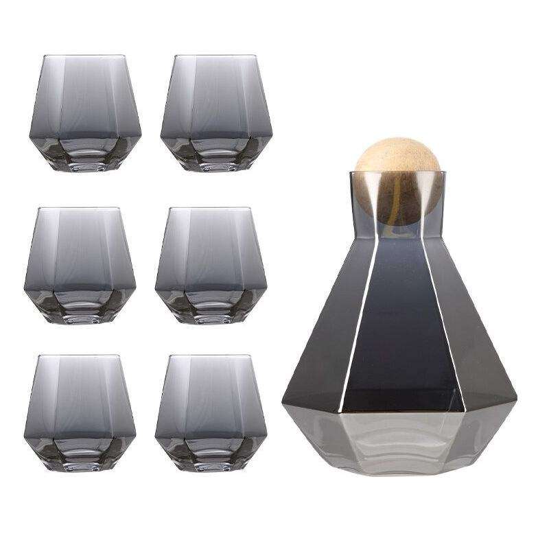 SMTE High Quality Luxury Geometric Design Water Glass Set - 7 Piece with keychain
