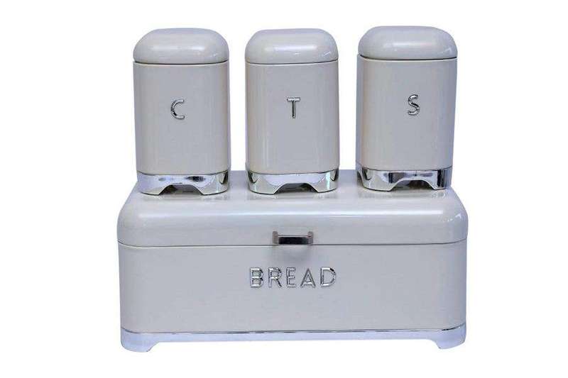 SMTE GB Royal Tea Coffee Sugar and Bread Bin Set - Cream with keychain